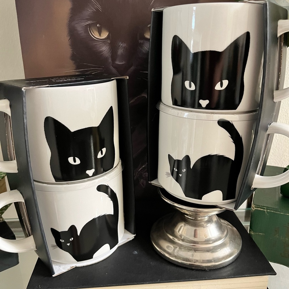NEW 4 Black Cat 16oz Mugs by Elūm Home